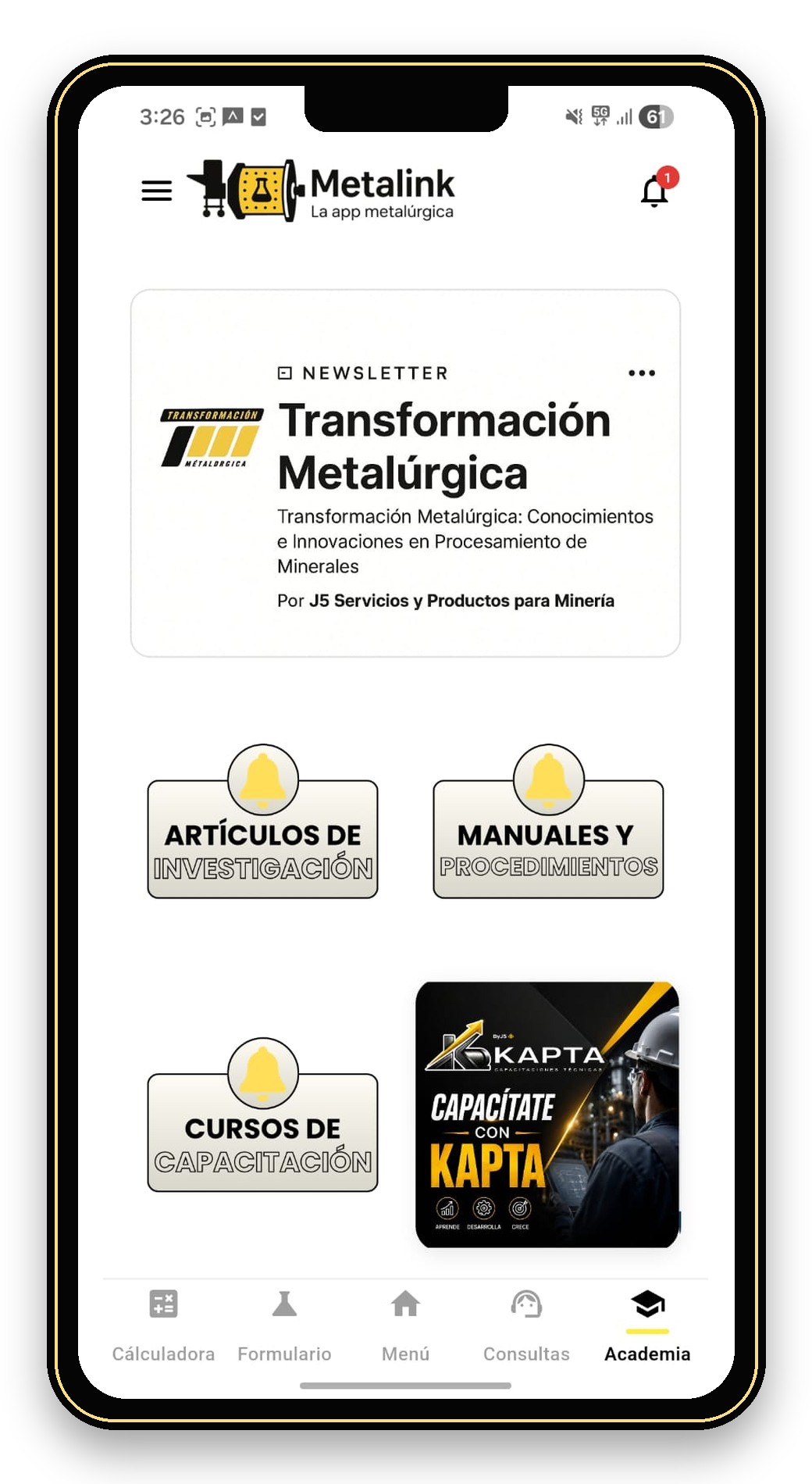 Ejemplo de anuncio en Academia Metal&uacute;rgica de Metalink