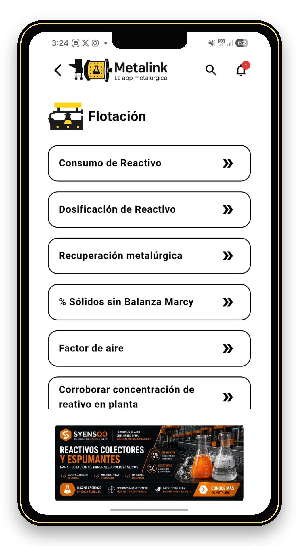 Ejemplo de anuncio en calculadoras y formularios de Metalink